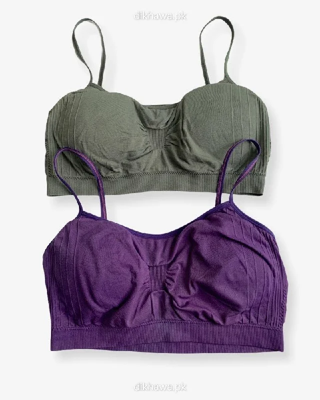Wireless bras with flexible design-Pack Of 2 - Girls,Women Sports Non Padded Bra Ladies Jogging Bra Imported Stocklot Branded Sports Bra
