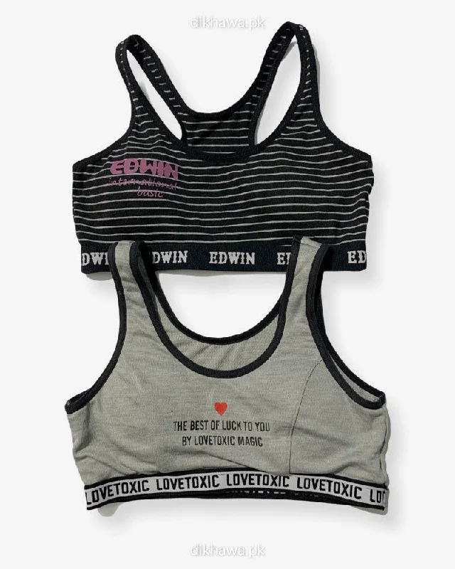 Non wired bras with good coverage-Pack Of 2 - Impact Non Padded Sports Bra  Ladies Jogging Bra Imported Stocklot Branded Sports Bra