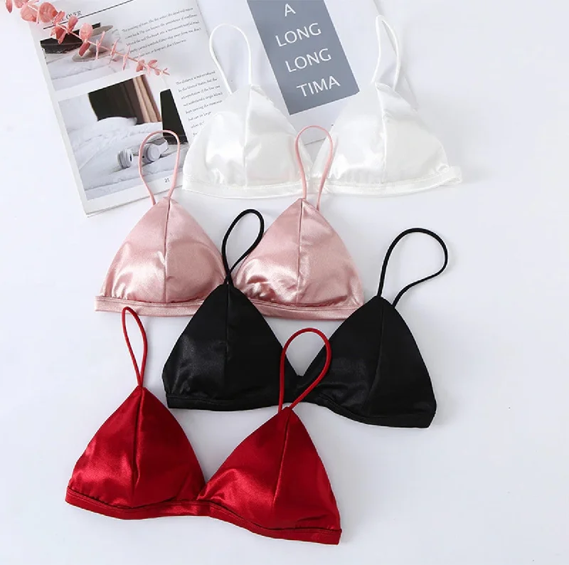 High-waisted bras for tummy control-Pack of 2 New Soft & Pure Silk Triangle Cup Light Padded T-Shirt Bra One Hook Padded Bra 2051