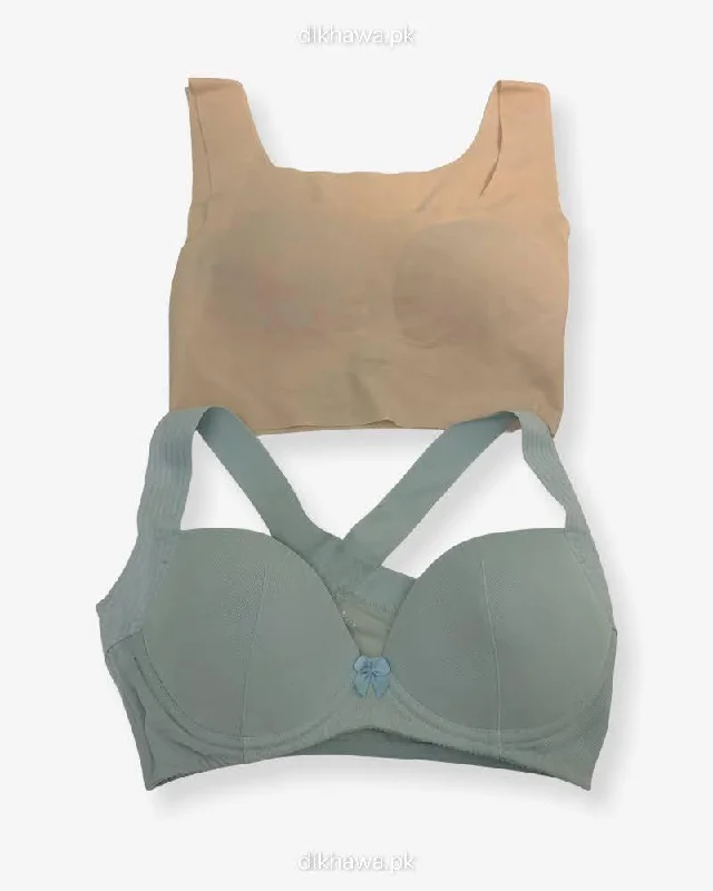 Non wired bras for all-day comfort-Pack Of 2 - Non  Padded Non-Wired Racerback Sports Bra Ladies Jogging Bra Imported Stocklot Branded Sports Bra