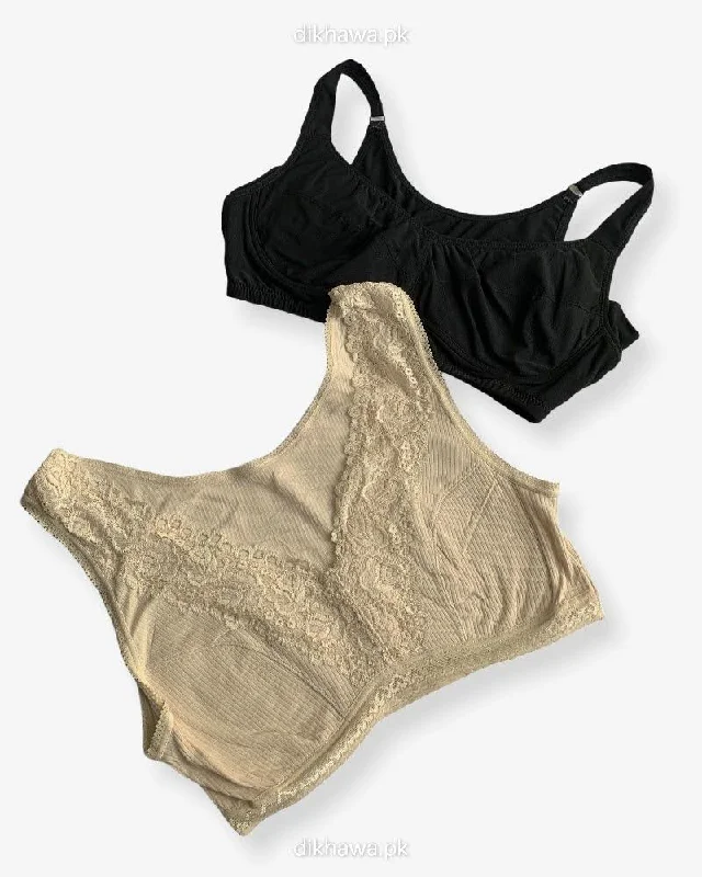Non wired bras for women with narrow shoulders-Pack Of 2 - Women, Girls Sports Non Padded Bra  Ladies Jogging Bra Imported Stocklot Branded Pushup Bra