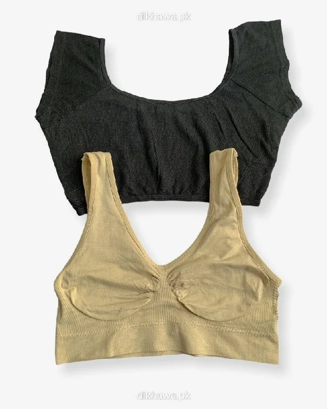 Non wired bras for women with larger breasts-Pack Of 2 - Women Sports Non Padded Bra  Ladies Jogging Bra Imported Stocklot Branded Pushup Bra