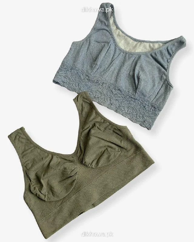 Soft cup bras for women with smaller breasts-Pack Of 2 - Women Sports Non Padded Bra  Ladies Jogging Bra Imported Stocklot Branded Pushup Bra