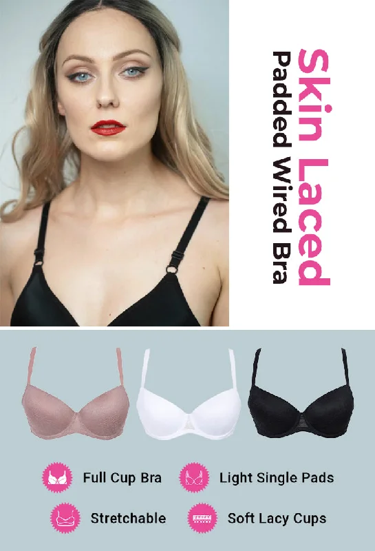 Thong bras for minimal lines-(Pack of 3) Luxury Laced Padded Wired Bra