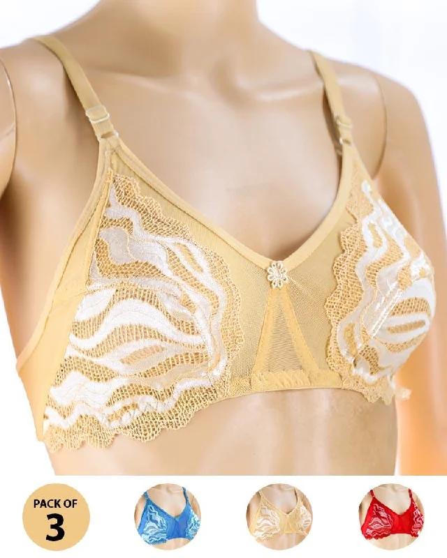 Soft cup bras for women who value comfort during flexibility training-Pack of 3 Madam Bra - Limca - Non Padded Bra - Non Wired Bra Soft cup bras for women who value comfort during flexibility training-Pack of 3 Madam Bra - Limca - Non Padded Bra - Non Wired Bra