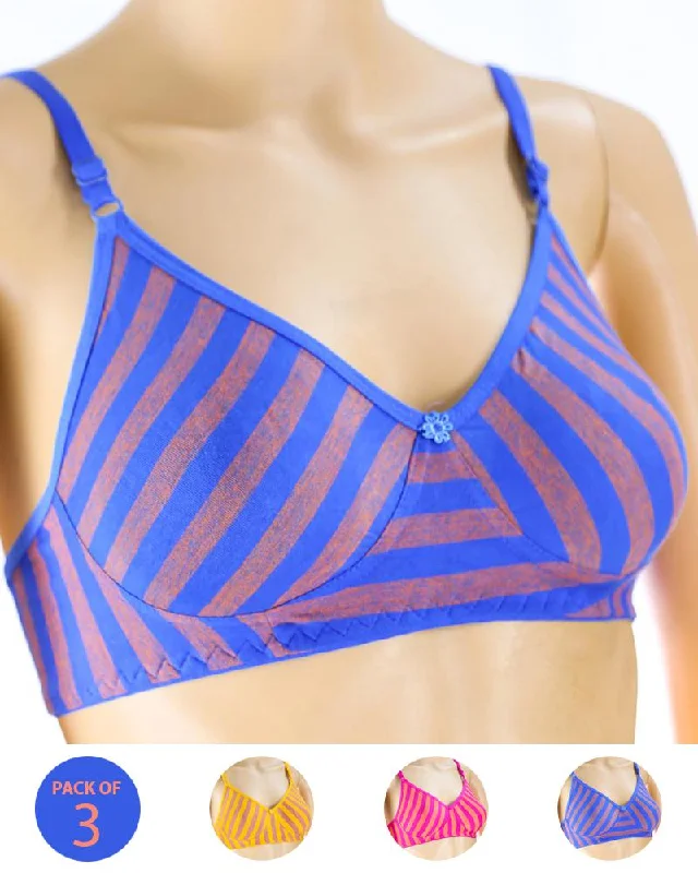 Non wired bras for women who prefer a comfortable fit for endurance exercises for stamina-Pack of 3 - Madam Bra - M-3 - Non Padded, Non Wired Bra, Soft Jersey Cotton Bra
