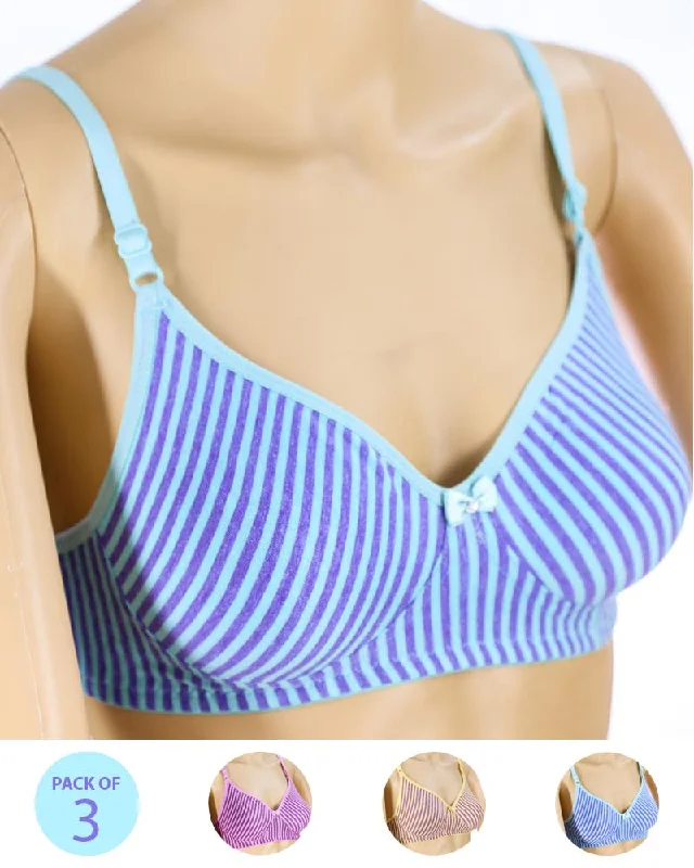 Non wired bras for women who need a comfortable fit for power exercises for strength-Pack of 3 - Madam Bra - M-4 - Non Padded, Non Wired Bra, Soft Jersey Cotton Bra
