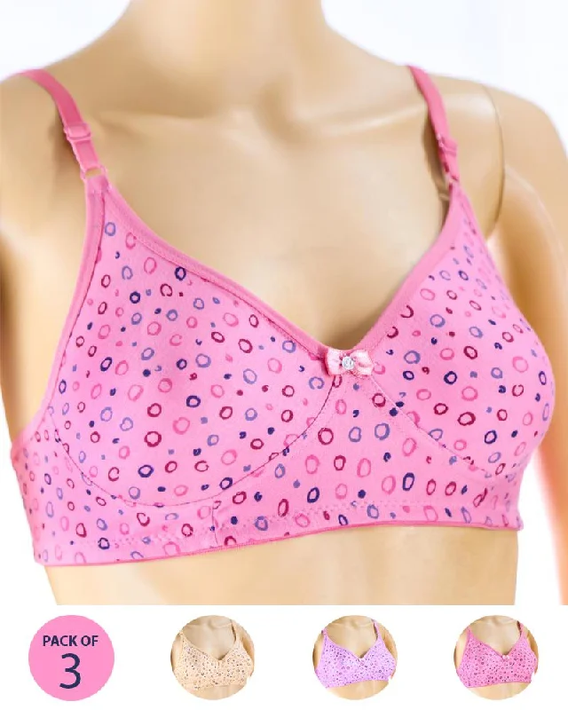 Soft cup bras for women who want a comfortable fit for speed exercises for endurance-Pack of 3 - Madam Bra - M-7 - Non Padded, Non Wired Bra, Soft Jersey Cotton Bra