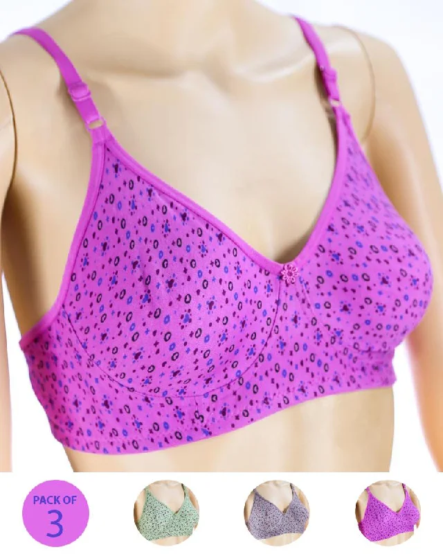 Wireless bras with a focus on comfort during stamina exercises for power-Pack of 3 - Madam Bra - M-8 - Non Padded, Non Wired Bra, Soft Jersey Cotton Bra