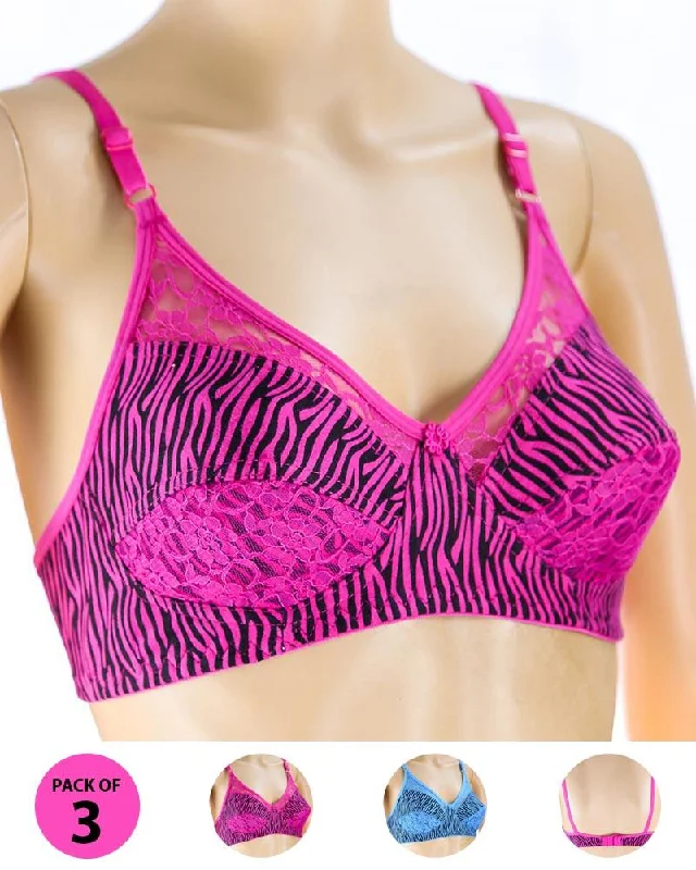 Soft cup bras for women who want a comfortable fit for high-intensity workouts for fitness-Pack of 3 Madam Bra - N3 - Non Padded Bra - Non Wired Bra