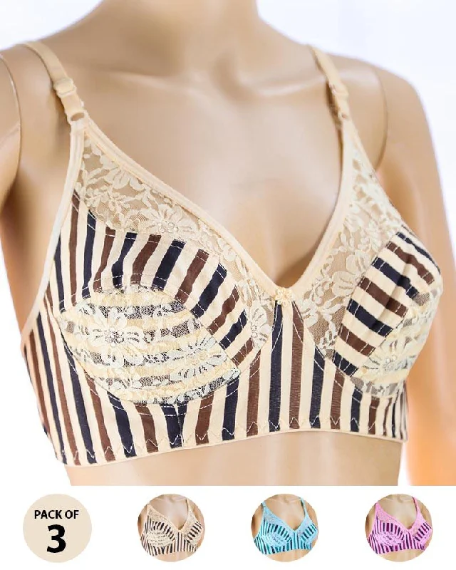 Wireless bras with a focus on comfort during strength training for muscle building-Pack of 3 Madam Bra - N4 - Non Padded Bra - Non Wired Bra