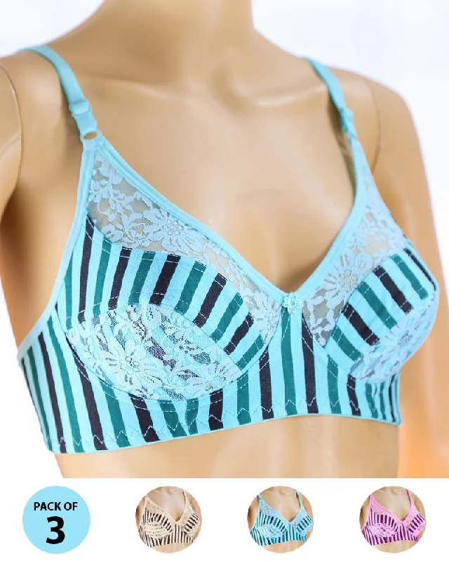 Non wired bras for women who prefer a comfortable fit for aerobics for cardio-Pack of 3 Madam Bra - N4 - Non Padded Bra - Non Wired Bra