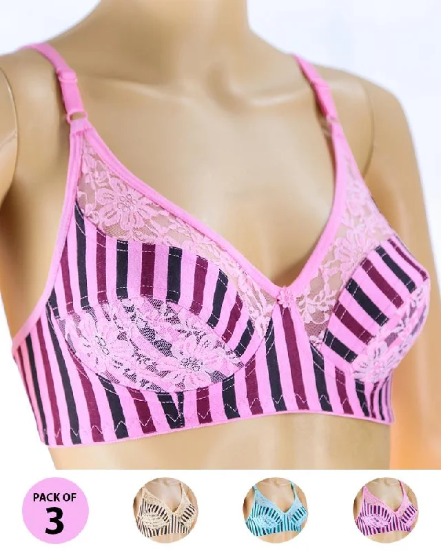 Non wired bras for women who need a comfortable fit for cardio exercises for weight loss-Pack of 3 Madam Bra - N4 - Non Padded Bra - Non Wired Bra