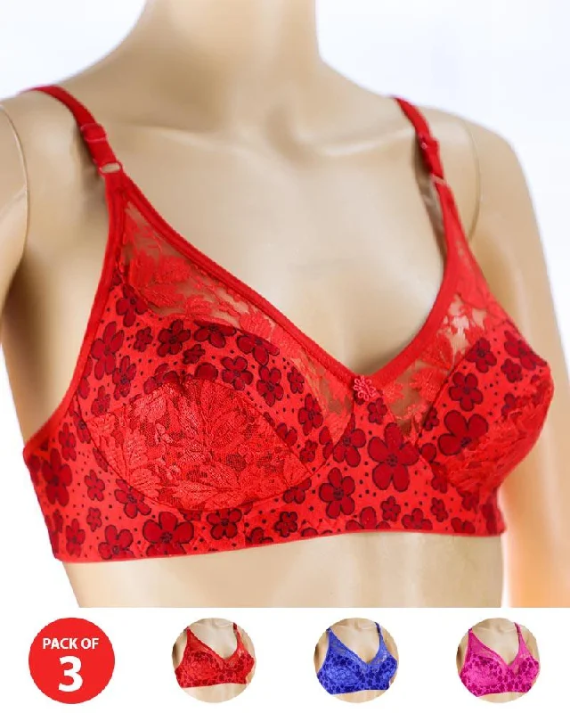 Non wired bras for women who prioritize comfort during dancing for fun-Pack of 3 Madam Bra - N5 - Non Padded Bra - Non Wired Bra