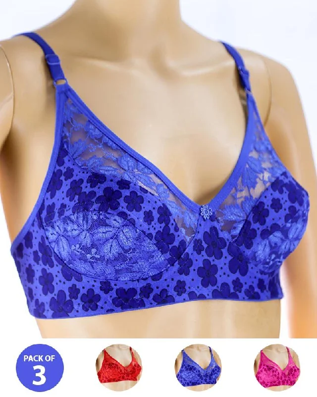 Wireless bras with a focus on comfort during running for high-intensity exercise-Pack of 3 Madam Bra - N5 - Non Padded Bra - Non Wired Bra