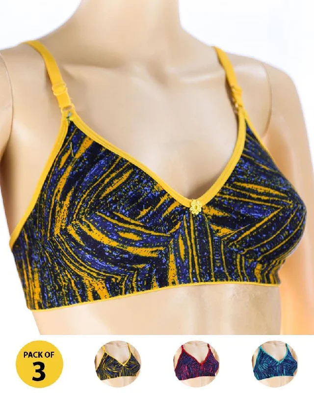 Non wired bras for women who prioritize comfort during power training-Pack of 3 Madam Bra - S13 - Non Padded Bra - Non Wired Bra