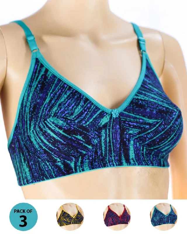 Soft cup bras for women who want a comfortable fit for strength training exercises-Pack of 3 Madam Bra - S13 - Non Padded Bra - Non Wired Bra