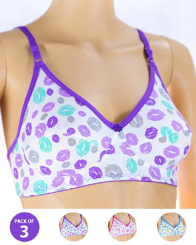 Non wired bras for women who need a comfortable fit for endurance training-Pack of 3 Madam Bra - S14 - Non Padded Bra - Non Wired Bra
