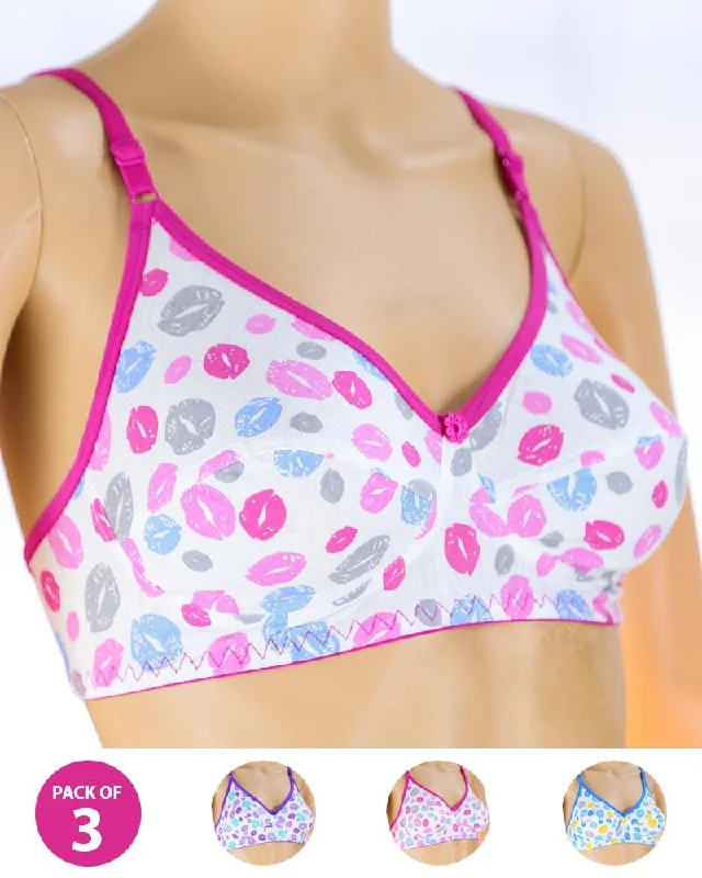 Soft cup bras for women who value comfort during agility training-Pack of 3 Madam Bra - S14 - Non Padded Bra - Non Wired Bra