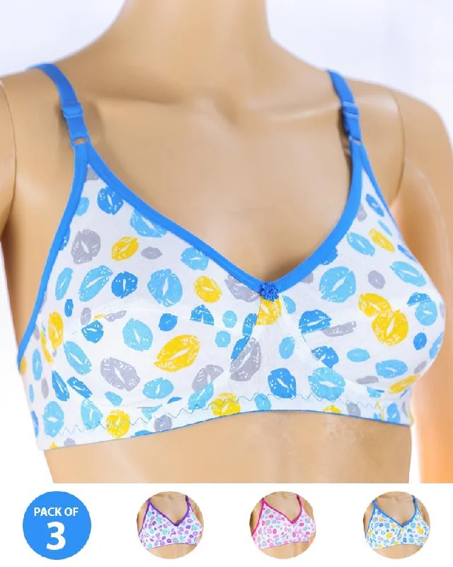 Wireless bras with a focus on comfort during stamina training-Pack of 3 Madam Bra - S14 - Non Padded Bra - Non Wired Bra