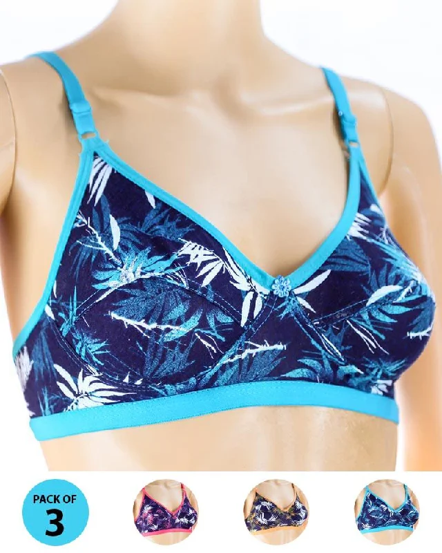 Non wired bras for women who need a comfortable fit for swimming for low-impact exercise-Pack of 3 Madam Bra - S5 - Non Padded Bra - Non Wired Bra