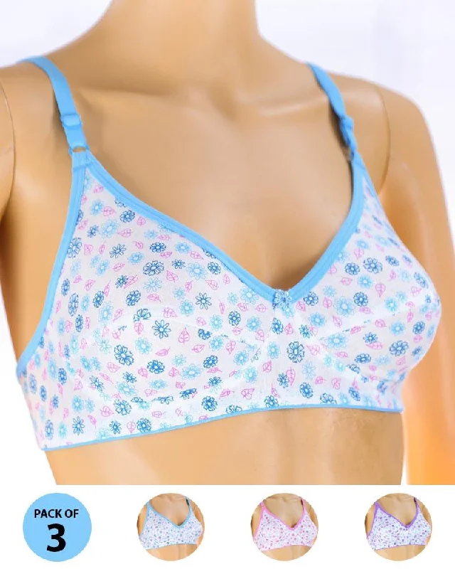 Wireless bras with a focus on comfort during flexibility training exercises-Pack of 3 Madam Bra - S8 - Non Padded Bra - Non Wired Bra