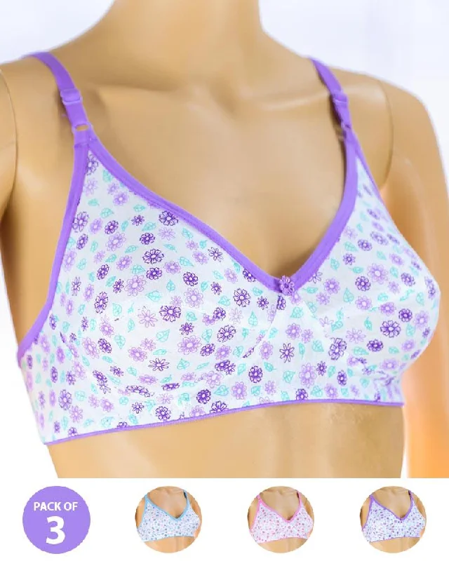 Non wired bras for women who need a comfortable fit for balance training exercises-Pack of 3 Madam Bra - S8 - Non Padded Bra - Non Wired Bra