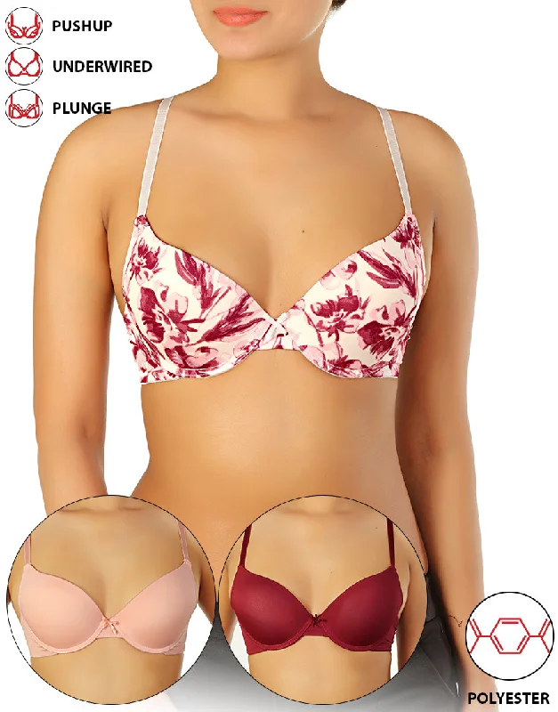 Best bras for heavy chest with straps-Pack of 3 Microfiber Wired Pushup T-Shirt Bras-Delicacy Best bras for heavy chest with straps-Pack of 3 Microfiber Wired Pushup T-Shirt Bras-Delicacy