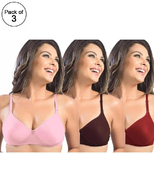 Wireless bras with a focus on comfort during sustainable wellness practices-Pack of 3 - Sonari Catwalk Bra - Non Padded Non Wired - Imported Bra - Random Colors