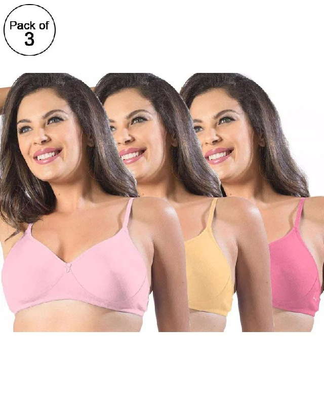Soft cup bras for women who want a comfortable fit for mental well-being-Pack of 3 - Sonari Smile Bra - Non Padded Non Wired - Imported Bra - Random Colors