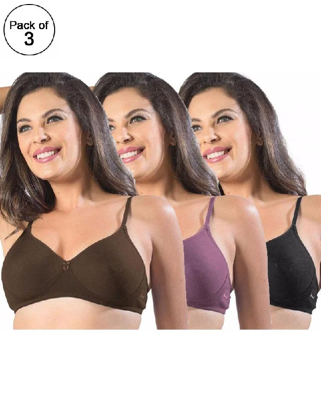 Soft cup bras for women who value comfort during meditation practices-Pack of 3 - Sonari Smile Bra - Non Padded Non Wired - Imported Bra - Random Colors