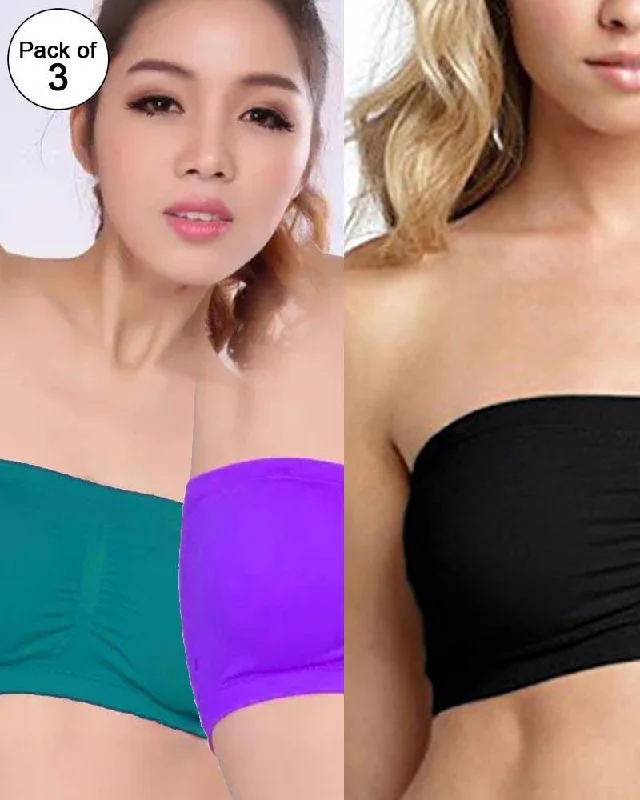 Wireless bras with a focus on comfort during kind living routines-Pack of 3 - Strapless Sports Bra - Soft & Non Padded Bra - Mix Colours Wireless bras with a focus on comfort during kind living routines-Pack of 3 - Strapless Sports Bra - Soft & Non Padded Bra - Mix Colours