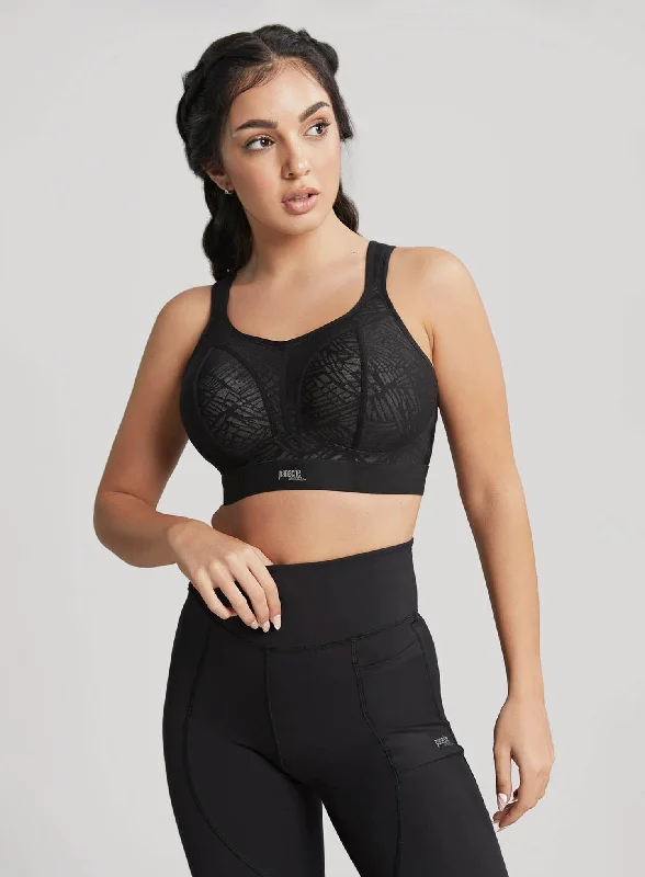 Women’s supportive bras for running-Panache Sport: Boundless Moulded Non Wired Sports Bra Black Latte
