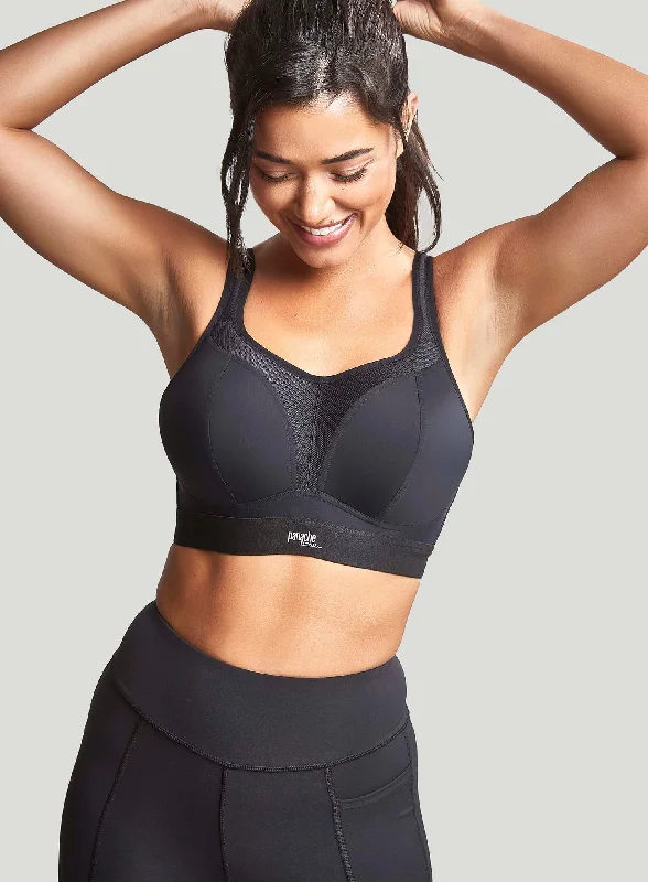 Adjustable sports bras for gym use-Panache Sport: Boundless Moulded Non Wired Sports Bra With Band Black