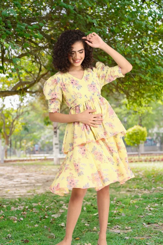 Maternity bras that are designed for extended breastfeeding periods and support during postpartum recovery and breastfeeding-Paradise Corn Yellow Maternity & Nursing Layered Dress Maternity bras that are designed for extended breastfeeding periods and support during postpartum recovery and breastfeeding-Paradise Corn Yellow Maternity & Nursing Layered Dress