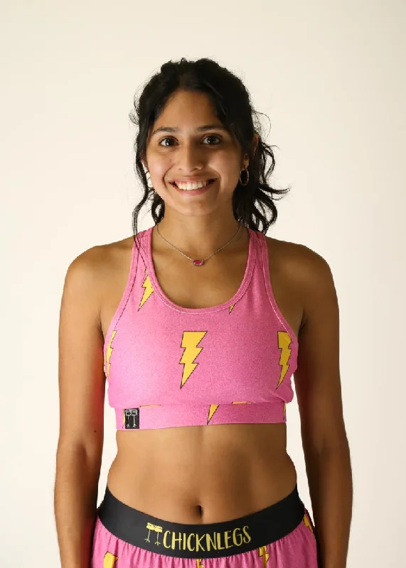 Compression sports bras for long runs-Pink Bolts OG Sports Bra