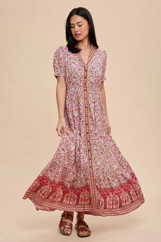 Maternity bras suitable for all stages of pregnancy-Pink Floral Button Up Midi Dress