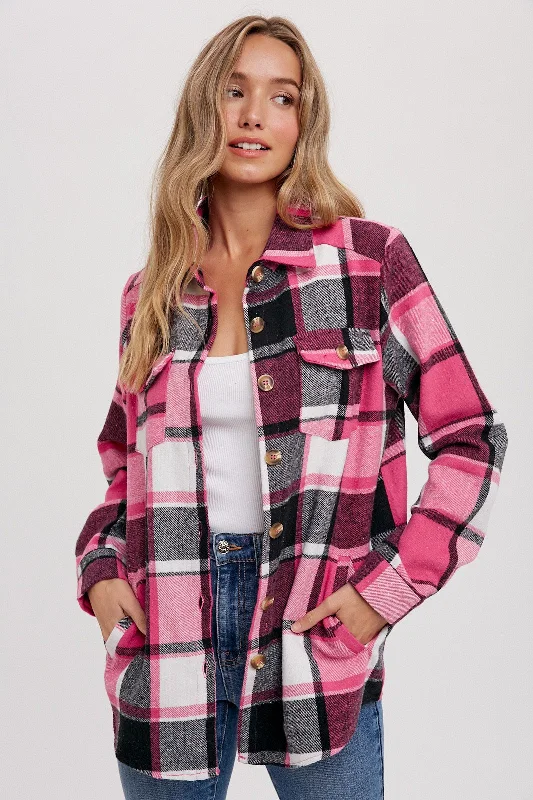 Maternity bras designed for women with sensitive breasts during postpartum recovery and breastfeeding-Pink Plaid Shirt Jacket