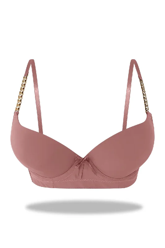Plunge bras for deep necklines-Pink Premium Padded Bra with stylish Straps