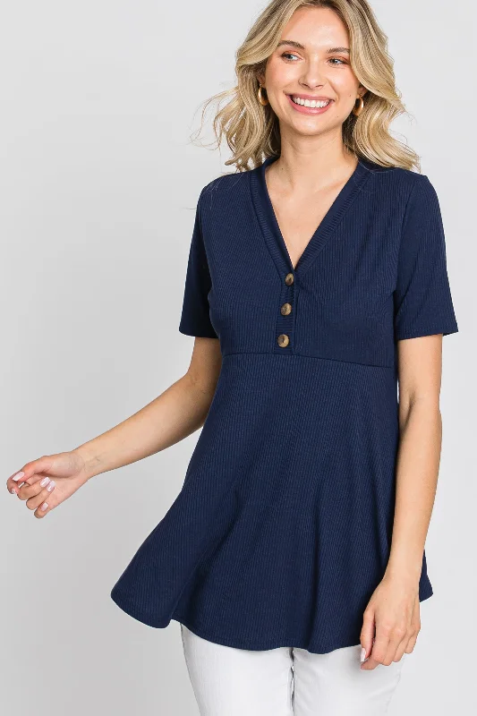 Maternity bras that are recommended by lactation consultants-PinkBlush Navy Ribbed Button Accent Blouse Maternity bras that are recommended by lactation consultants-PinkBlush Navy Ribbed Button Accent Blouse