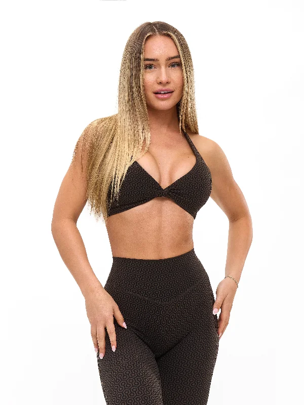 Sports bras with adjustable straps-Poshknit Twist Halter Sports Bra - Estes Print