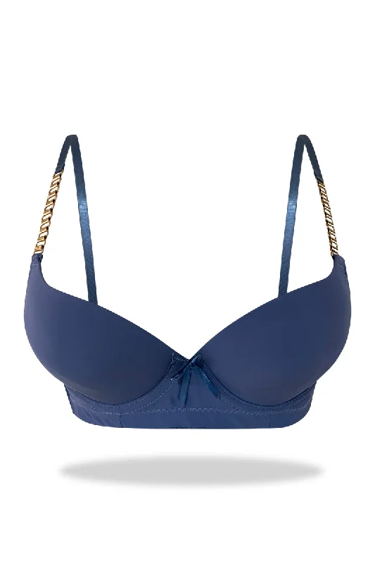 Nursing bras for quick breastfeeding access-Blue Premium Padded Bra with stylish Straps Nursing bras for quick breastfeeding access-Blue Premium Padded Bra with stylish Straps