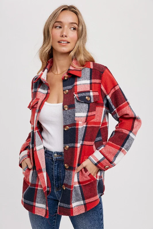 Nursing bras with a focus on style and fashion for special occasions-Red Plaid Shirt Jacket