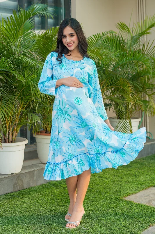 Maternity bras suitable for women with different cup sizes and support-Restful Turquoise Floaral Maternity & Nursing Night Dress Maternity bras suitable for women with different cup sizes and support-Restful Turquoise Floaral Maternity & Nursing Night Dress