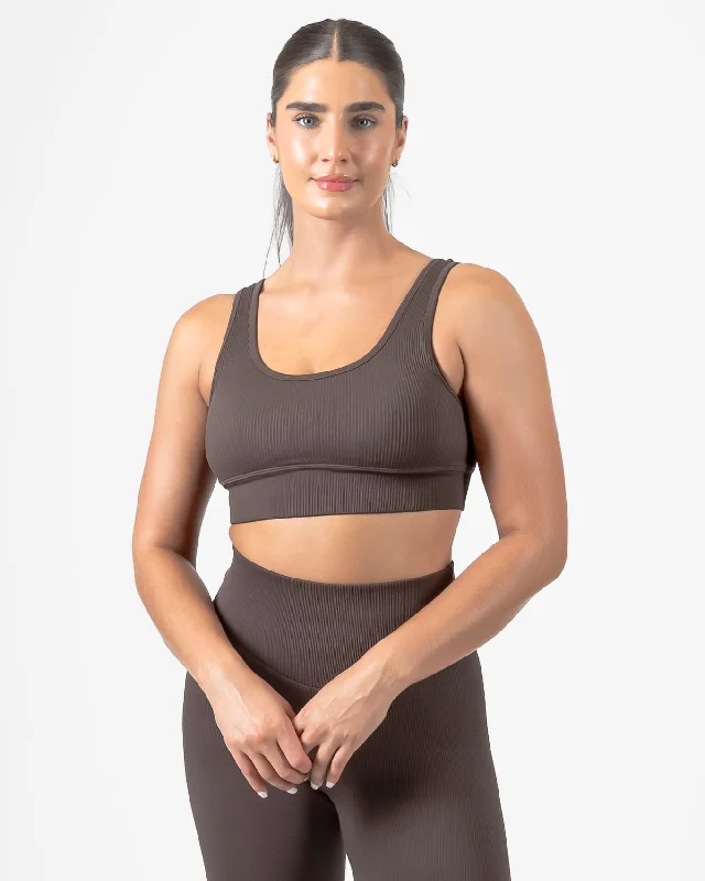 High-support bras for sports and fitness-Ribbed Seamless Bra - Espresso - FINAL SALE