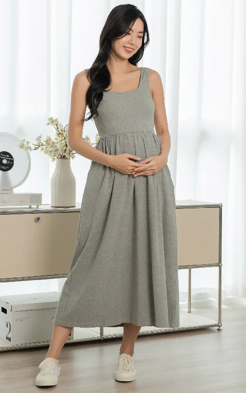 Nursing bras with a focus on comfort during long drives and road trips with a baby during breastfeeding-Rosalie Nursing Dress in Grey Nursing bras with a focus on comfort during long drives and road trips with a baby during breastfeeding-Rosalie Nursing Dress in Grey
