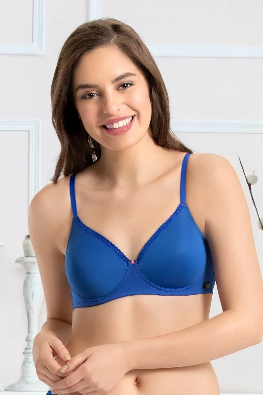 Satin bras for smooth finish-every de Padded Non-Wired Classic Concealer T-Shirt Bra - Royal Blue Satin bras for smooth finish-every de Padded Non-Wired Classic Concealer T-Shirt Bra - Royal Blue