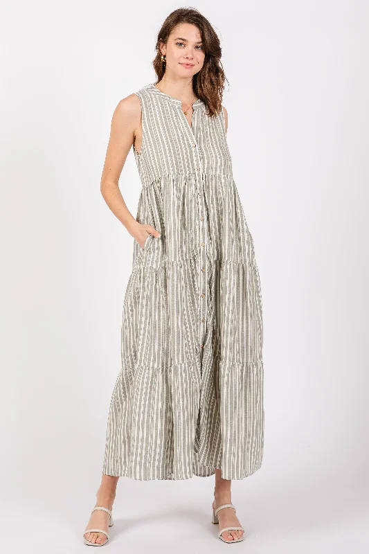 Nursing bras with a focus on style and fashion for everyday wear and casualSage Striped Sleeveless Tiered Linen Midi Dress Nursing bras with a focus on style and fashion for everyday wear and casualSage Striped Sleeveless Tiered Linen Midi Dress