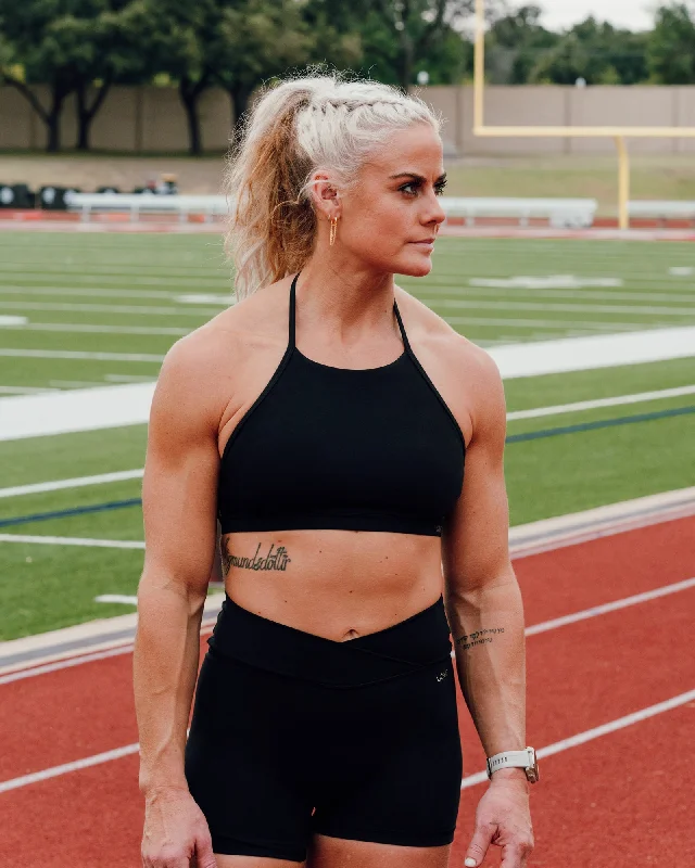 Seamless high-support sports bras-Sara Ares High Neck Sports Bra - Black