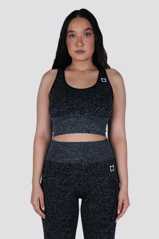 Sports bras for weight training-Seamless Leopard Sports Bra - Black